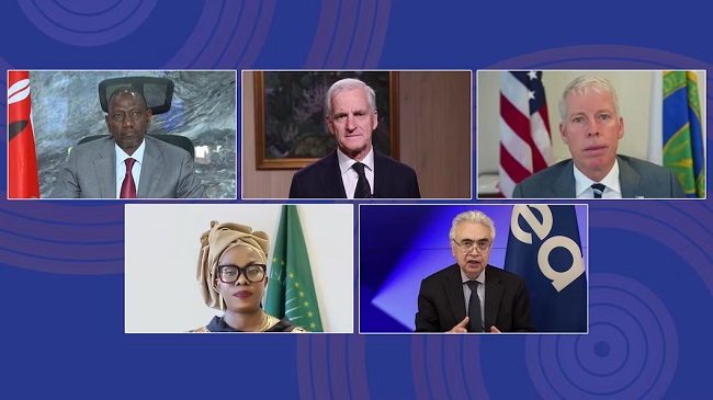 President William Ruto of Kenya, Prime Minister Jonas Gahr Støre of Norway, United States Secretary of Energy Chris Wright, African Union Commissioner for Energy and Infrastructure Lerato Mataboge, and IEA Executive Director Fatih Birol at the virtual meeting